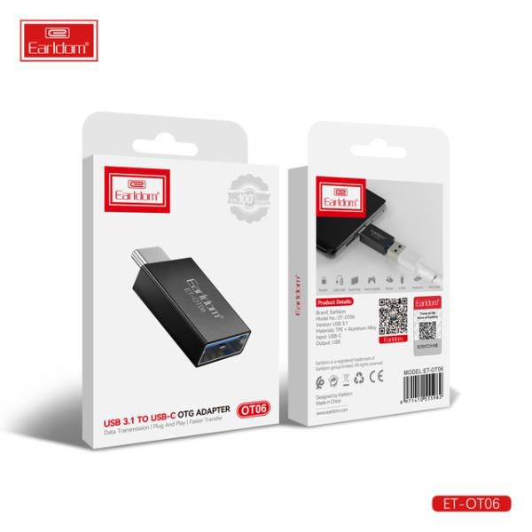 Adaptador OTG USB Tipo A o normal a Tipo-C ET-OT06 Earldom color negro