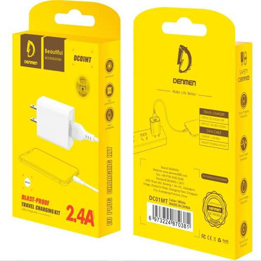 Cargador cubo casa 2.4 a + cable USB TIPO-C DC01MT Denmen blanco