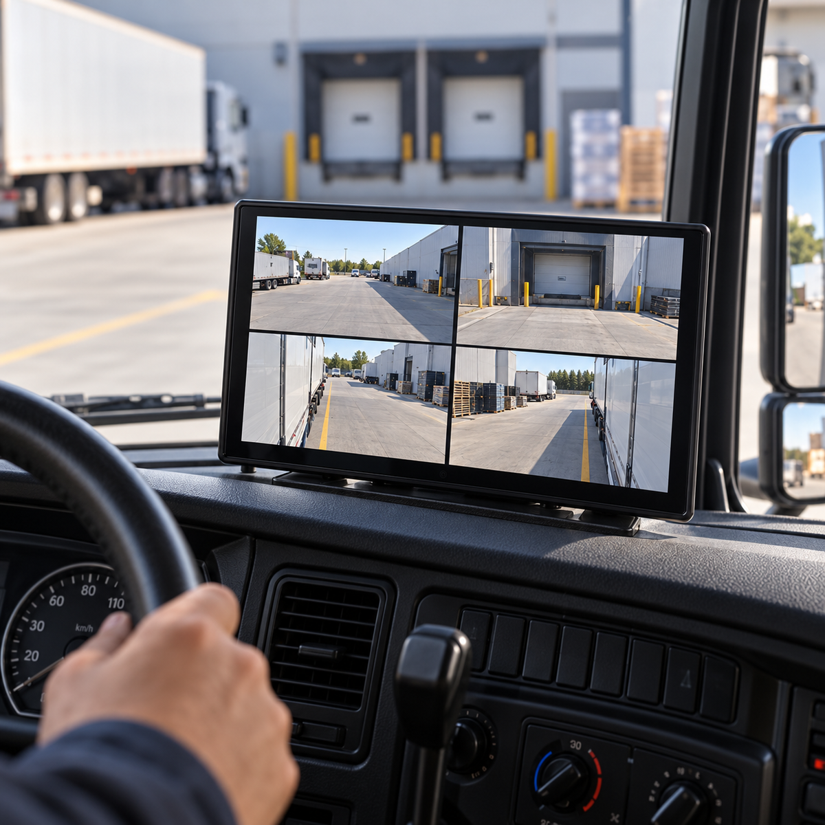Sistema de monitoreo vehicular 10.1 pulgadas con 4 cámaras, DVR y BSD para camiones y autobuses