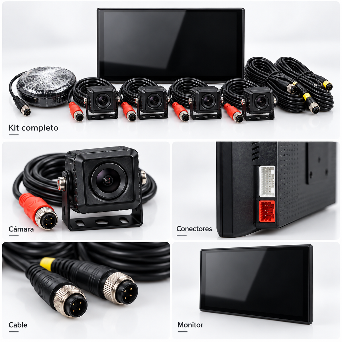 Monitor vehicular 10.1 pulgadas mostrando vista de cámaras para vehículo comercial
