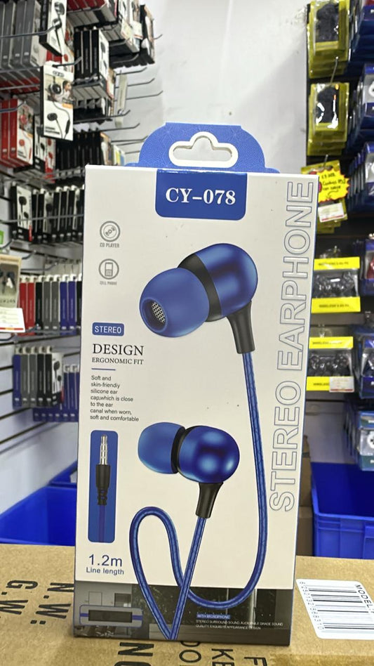 Audifono azul 1.2 m ergonomic fit cable CY-078