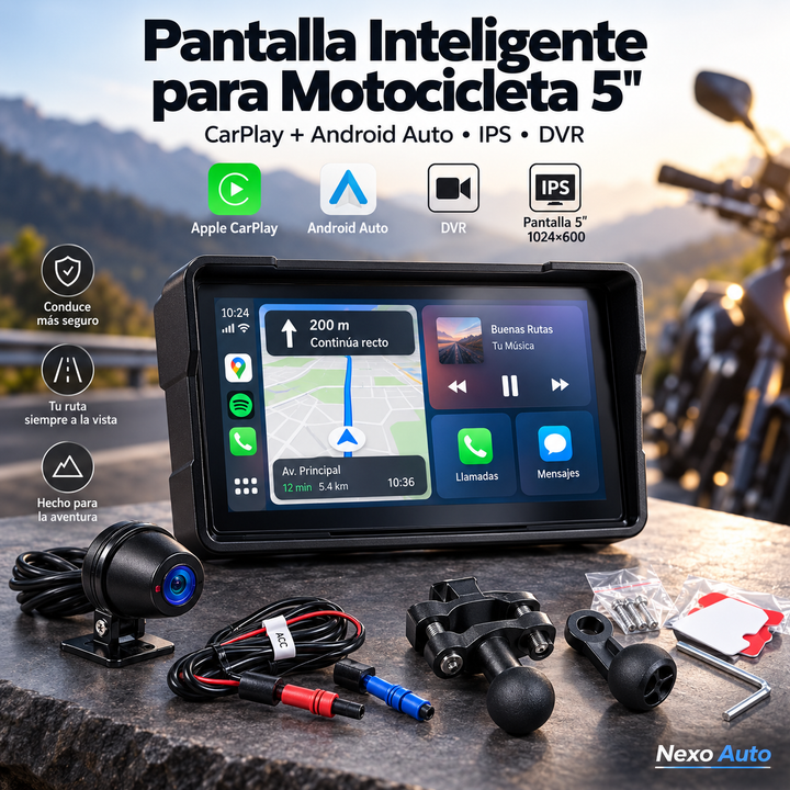 Pantalla Fearless 5” para Moto | CarPlay + Android Auto + Cámara DVR